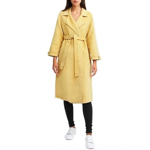Women's <b>Wool</b> Trench <b>Coat</b> Long Solid Color Turn-down Collar Full Sleeve <b>Belted</b> Elegant Autumn Outerwear - Product Image 2