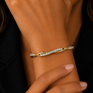 Twisted Round Cut Lab Grown Diamond Bangle <b>Bracelet</b> 10K 14K Solid Gold DEF VVS Bridal Wedding <b>Bracelet</b> Fine Jewelry for Women - Product Image 2