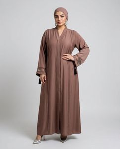 Elegant Purple Embroidered Abaya With Stones Beads Work <b>Long</b> Sleeve Modest <b>Dress</b> <b>For</b> Women Floor Length V Neck Loose Fit 2026 - Product Image 6