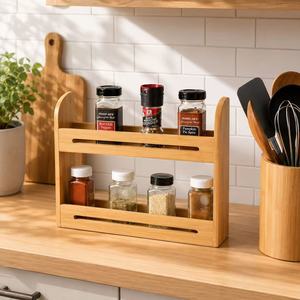 Bamboo Double-Tier <b>Spice</b> Rack Holds 12 Standard 3oz <b>Jars</b>, Countertop or Wall-Mountable for Kitchen Cabinet & Pantry - Product Image 2