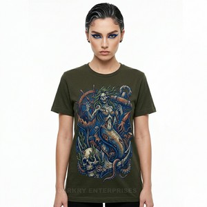 Camiseta Cyberpunk para mujer, camiseta con gráfico de calavera de robot, detalle verde neón, estampado de alta definición, ropa de calle futurista, camisetas de algodón - Product Image 4