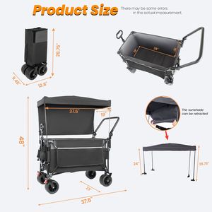Carrito de Camping Multifuncional Todoterreno con 7 Ruedas y Frenos, Plegable, con Mango Giratorio y Toldo, de Alta Capacidad de Carga - Product Image 6