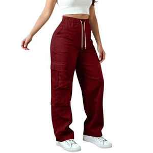 Women American Casual Cargo <b>Pants</b> High Waist Drawstring Wide Leg Loose Fit Multi Pocket Breathable Sports Trousers Fashion <b>Pants</b> - Product Image 3
