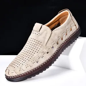 Chaussures d'été pour hommes en cuir respirant ajouré 2025, faites à la main, de marque, mocassins de conduite, baskets plates décontractées, chaussures habillées pour hommes 38-48 - Product Image 4