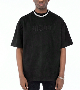 Camiseta Negra de Gimnasio con Logotipo Personalizado, Oversize, de Algodón, con Estampado Gráfico para Hombre, 100% Algodón, Lavado Ácido, Hombros Caídos, Diseño Liso - Product Image 1