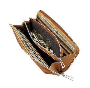 Castello Genuine Cowhide Soft Leather Long L-Zipper <b>Wallet</b> Unisex Embossed Logo Polyester Lining 100% QC Inspected Interior Zip - Product Image 5