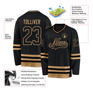 Custom <b>Men's</b> <b>Black</b> Ice Hockey Jersey V-Neck Full Sleeve Embroidered Moisture Wicking Polyester Apparel - Product Image 4