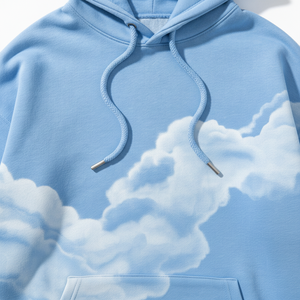 เสื้อฮู้ดโอเวอร์ไซส์ลายพิมพ์คลาวด์ ผู้ชาย สไตล์ลำลอง สีน้ำเงิน ผ้าเฟรนช์เทอร์รี่ ระบายอากาศได้ดี สไตล์สตรีทแวร์สำหรับฤดูใบไม้ผลิ - Product Image 4