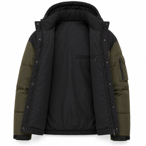 Factory Direct Hooded Puffer <b>Jacket</b> Outdoor Winter Design Adjustable Drawcord Hood Custom Woven Patch Service Snap Storm - Product Image 5