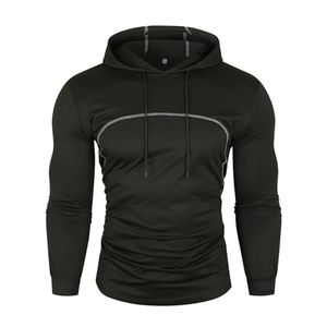 Men's Black Slim Fit Hooded Long Sleeve Quick Dry <b>Polyester</b> <b>Hoodie</b> Casual Autumn Wear Knitted Solid Design - Product Image 1