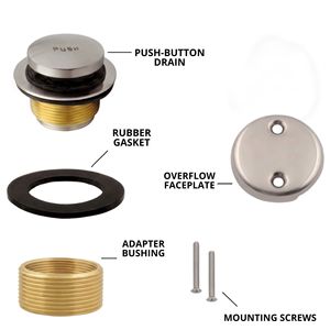 Kit de remplacement de siphon de baignoire en laiton brossé robuste, compatible universel, avec siphon à bouton-poussoir et plaque de trop-plein à 2 trous, pour hôtels, salles de bain et gymnases - Product Image 2