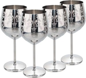 Ensemble de verres à vin modernes en acier inoxydable martelé, gobelets à pied incassables pour le camping - Product Image 2