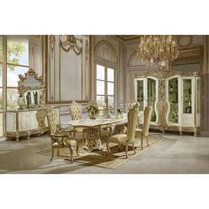 Juego de Comedor de Estilo Rococó Clásico Europeo, Madera de Teca Sólida con Tallado Artesanal Elegante, Muebles de Lujo para el Hogar - Product Image 6