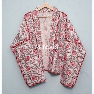 100% Cotton Elegant Luxury <b>Kantha</b> <b>Jacket</b> Floral Screen Printed Autumn Winter Eco-Friendly Logo Button Breathable Soft Women's - Product Image 6