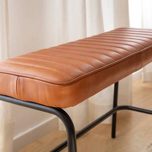 Vandana Vertex Lyra <b>bench</b> in brown leather and black <b>metal</b> - Product Image 5