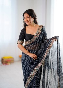 Party Wear Faux Georgette Sequence Work <b>Ankle</b>-Length Wrinkle-Free Reversible Designer Saree with Heavy Work Wedding Blouse - Product Image 4