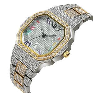 Luxury rainbow Roman Dial <b>Iced</b> <b>Out</b> Hip Hop <b>Watch</b> Quartz Eta Diamond Bust Down Stainless Steel Bling Bling Rapper Style - Product Image 3