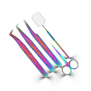 Ensemble d'outils de beauté de luxe, pinces à cils, ciseaux de coupe, miroir, manche en acier inoxydable, réutilisable, qualité salon, vente en gros - Product Image 4