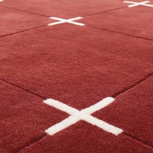 Modern <b>Red</b> Area Rug with White Cross Pattern Hand Tufted Rug Soft Living Room Carpet Bedroom Floor Mat Contemporary Home Decor - Product Image 2