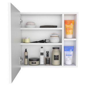 Armadietto Portamedicinali Viking a Singola Anta con Finitura Bianca, Tre Ripiani Interni e Due Ripiani Esterni per Organizzazione Bagno - Product Image 5