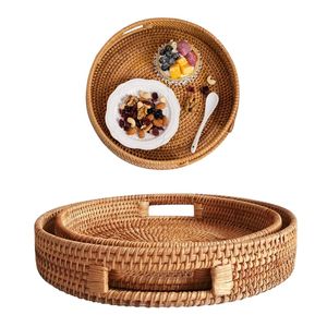 PHU HAO Handmade Rattan Eco-Friendly Home Decor <b>Storage</b> <b>Tray</b> with Handles Space-Saving for Kitchen Bathroom & Living Room - Product Image 1