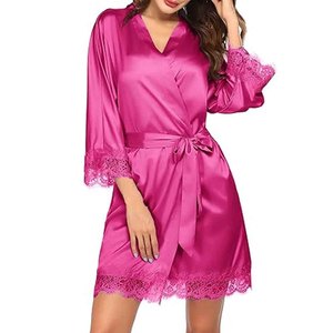 Robe de mariée sexy en dentelle florale transparente pour femme, kimono en maille, lingerie de mariée, vêtements de nuit en satin, robe de lune de miel respirante - Product Image 3