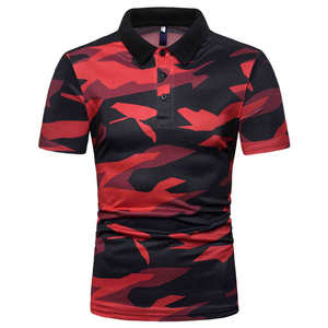Polo de Manga Corta para Hombre, Camuflaje Rojo y Negro, Deportivo, de Secado Rápido, Tejido 100% Poliéster, Corte Regular - Product Image 1
