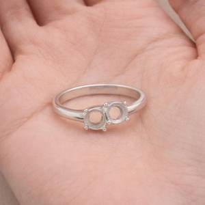 925 Sterling Silver Two Round 8mm Stone Ring Setting Double Stone Semi Mount Engagement <b>Wedding</b> Anniversaryt Best Gift Ring - Product Image 2