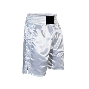 Pantalones Cortos de Boxeo Blancos con Ribete Amarillo en la Cintura, de Secado Rápido, Elásticos, de Poliéster, Unisex, para Artes Marciales, Corte Regular para Adultos, Personalizables en la Parte Delantera - Product Image 4
