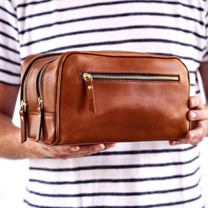 Genuine Leather Toiletry Bag <b>Mens</b> Dopp Kit Vintage Shaving Wash Bag Travel Cosmetic <b>Pouch</b> Custom Private Label TYG-0256 - Product Image 4