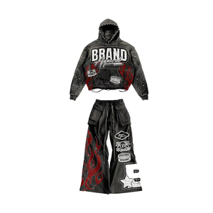 Conjunto Deportivo BROOXLY con Logotipo Personalizado, Pantalones Jogger con Cierre y Estampado Sólido, Lavado Ácido, Estilo Urbano Unisex de Alta Calidad - Product Image 4