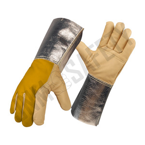 Gants de soudage TIG en cuir grainé de vachette avec manchette aluminisée haute protection thermique, doublure en tissu Para-Aramide ignifuge, usage industriel - Product Image 3