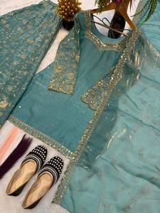 Trending Wholesale Premium Quality Designer Embroidery Sequence Worked <b>Top</b>-Sharara Dupatta Set Fully Stitched Ready Wear Party - Product Image 6