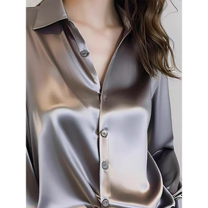 เสื้อเชิ้ตผ้าซาตินเงา แขนยาว ปกคอปก ติดกระดุม สไตล์ลำลอง ใส่สบายสำหรับผู้หญิง ขายดี - Product Image 4