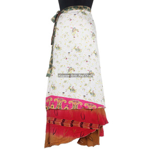 Classy Designer 2 Layer Sari Silk <b>Wrap</b> <b>Skirts</b> Party Evening <b>Skirt</b> Cool <b>Wrap</b> <b>Skirt</b> Indian Silk Sarong Beach Pareo Long <b>Wrap</b> - Product Image 5