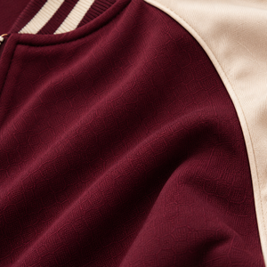 Veste universitaire pour femme, couleur marron et blanc contrasté, fermeture éclair, manches longues, col montant, tenue d'automne - Product Image 4