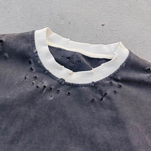 T-shirts Manufacturer Custom Distressed Vintage Washed Heavyweight Cotton <b>Tshirts</b> Men Color Block Round Neck Long Sleeve t shirt - Product Image 3