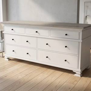 Commode en teck massif Remodern à 7 tiroirs, durable, écologique, minimalisme architectural audacieux, finition naturelle, chambre à coucher moderne - Product Image 1