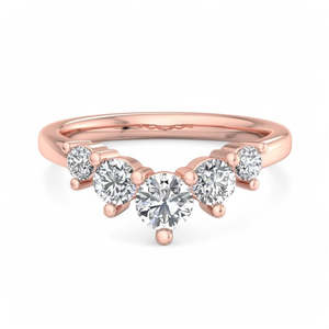 Bague pour femme en diamant de laboratoire à cinq pierres, coupe ovale, bande incurvée, plaqué or, minimaliste, empilable, pour mariage - Product Image 3