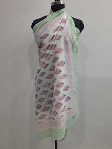 Leaf Pattern Crisp White & Cerulean Blue Sarong Handmade Cotton Scarf with Bagru Print Unique Gift for Her - Product Image 3