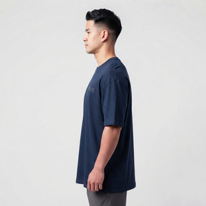 Camiseta de Algodón de Manga Corta para Hombre, Cuello Redondo, Color Azul Marino, de la Mejor Calidad, al por Mayor - Product Image 4