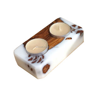 Portavelas rústico de madera y resina, soporte único para velas de hormigón, accesorio decorativo de iluminación para el hogar para Navidad - Product Image 1