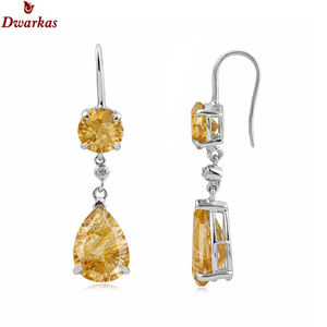Nouvelles boucles d'oreilles tendance classiques en argent sterling 925 avec pierre CZ rutile dorée pour femmes et filles, fabrication en gros - Product Image 1