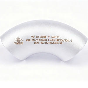 Coudière à long rayon 90 degrés en acier inoxydable ASA403 ASME B169 pour raccord de tuyauterie pétrolière et gazière, de 1/2 à 12 pouces, à souder bout à bout - Product Image 1