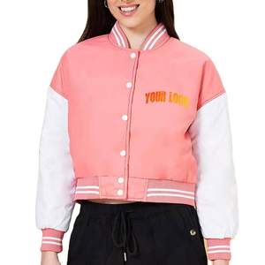 Blouson universitaire court pour femme de haute qualité en peau de mouton et coton, avec logo personnalisé, imperméable, respirant, service OEM 2026 - Product Image 3