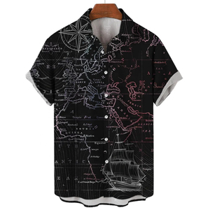 Chemises pour hommes à manches courtes en polyester imprimé, chemises décontractées légères et tendance - Product Image 6