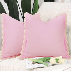 Funda de cojín cuadrada naranja con diseño de encaje con borde festoneado, funda de almohada decorativa de algodón de estilo nórdico para el hogar - Product Image 2