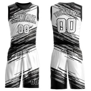 Nouveaux uniformes de basketball personnalisés réversibles en Spandex/Coton respirant avec motif imprimé, grande taille, en maille sport avec transfert thermique sur le devant - Product Image 2