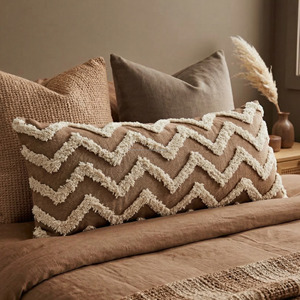 Modern Abstract Zigzag Tufted Lumbar 30x50 Cushion Cover Vintage Style Weave Textured <b>Pillow</b> Case Boho Living Room Decor - Product Image 2