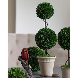 Vaso Crema D7x22"H con Sfera di Bosso Artificiale a Due Livelli, Piante e Fogliame Finti - Product Image 6